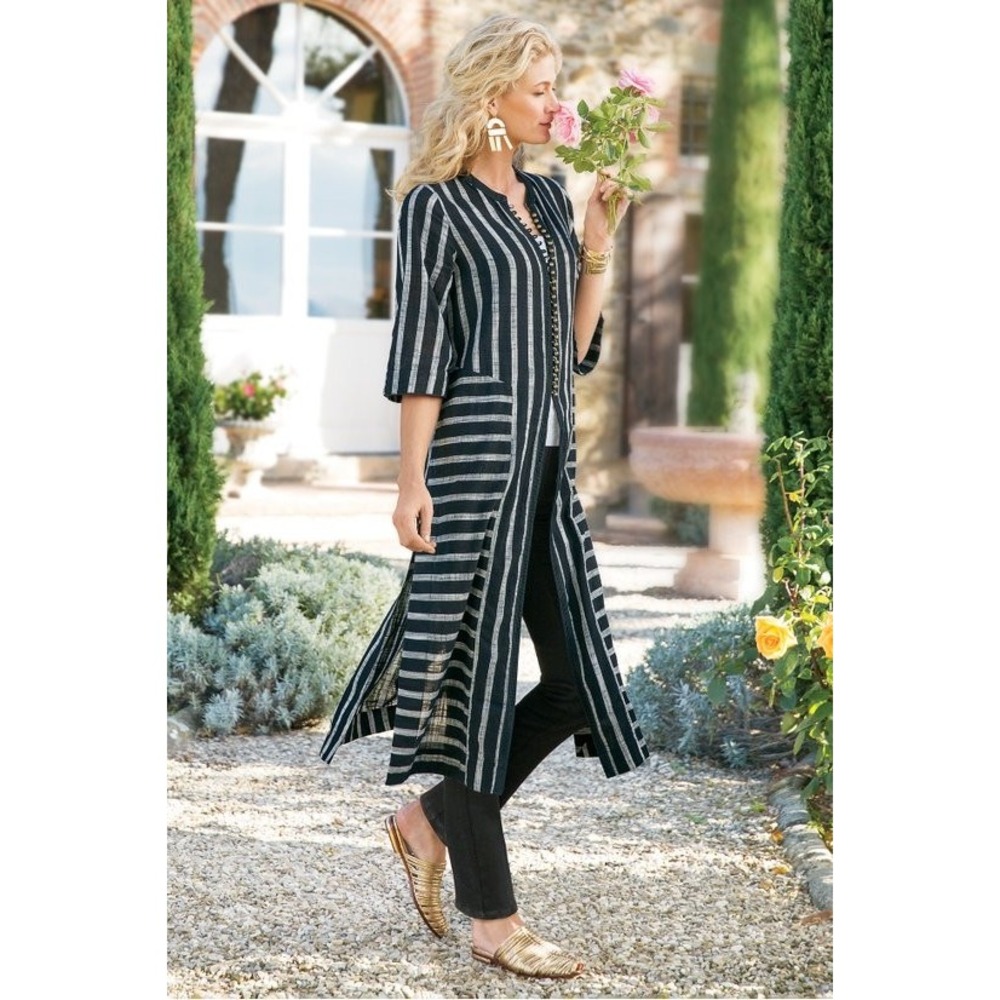 Soft Surroundings Moroccan Topper Striped Cotton Duster Cardigan S NEW